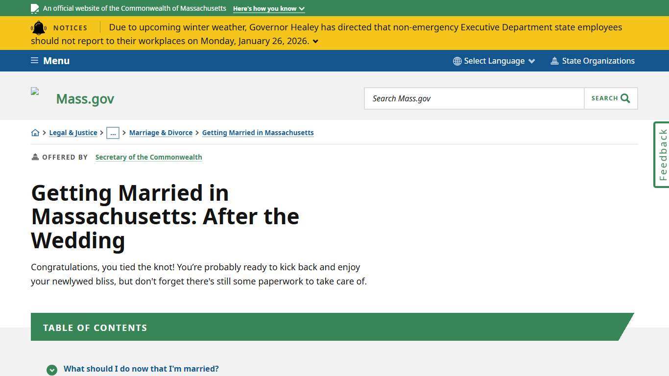Getting Married in Massachusetts: After the Wedding Mass.gov