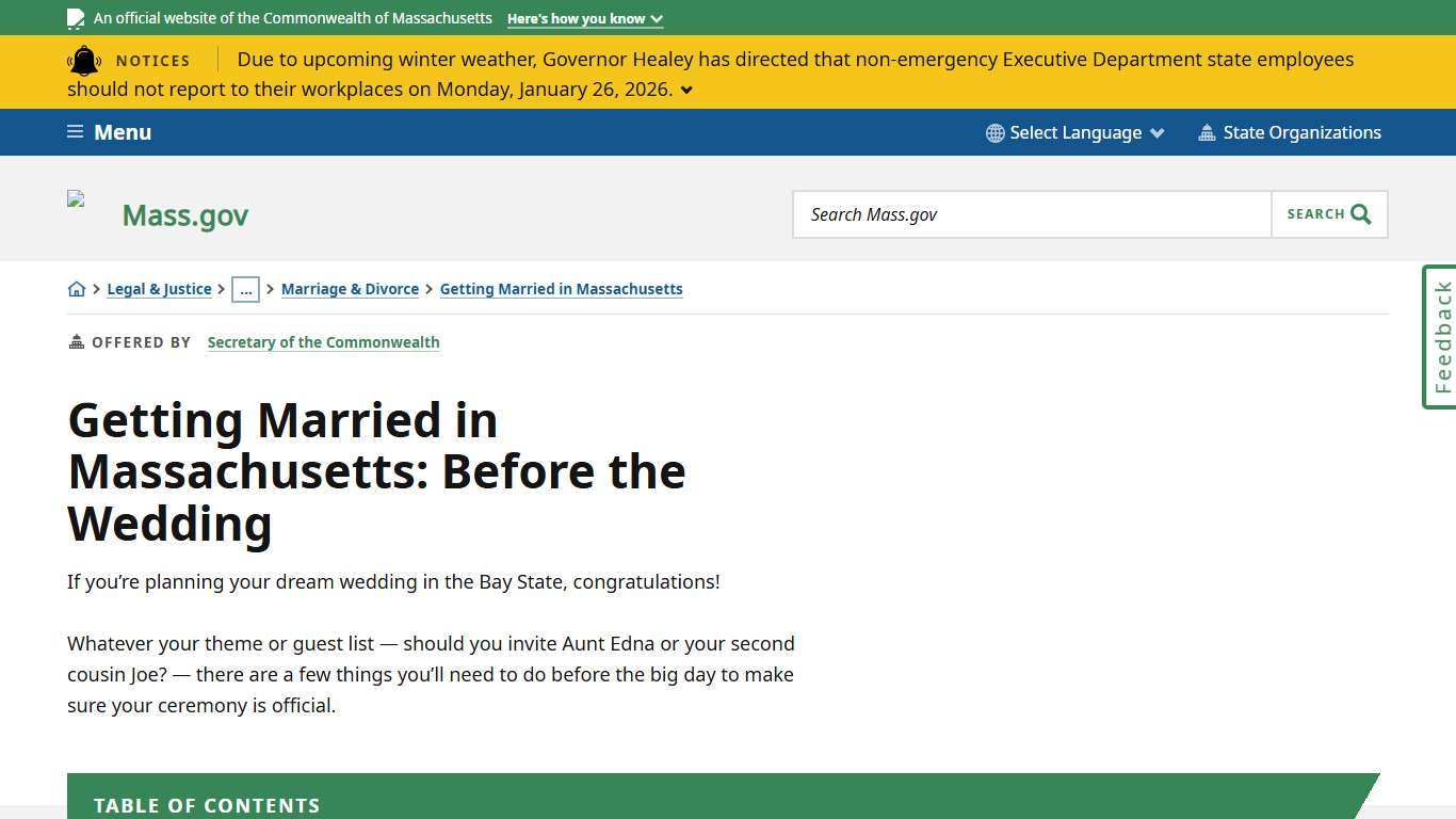 Getting Married in Massachusetts: Before the Wedding Mass.gov
